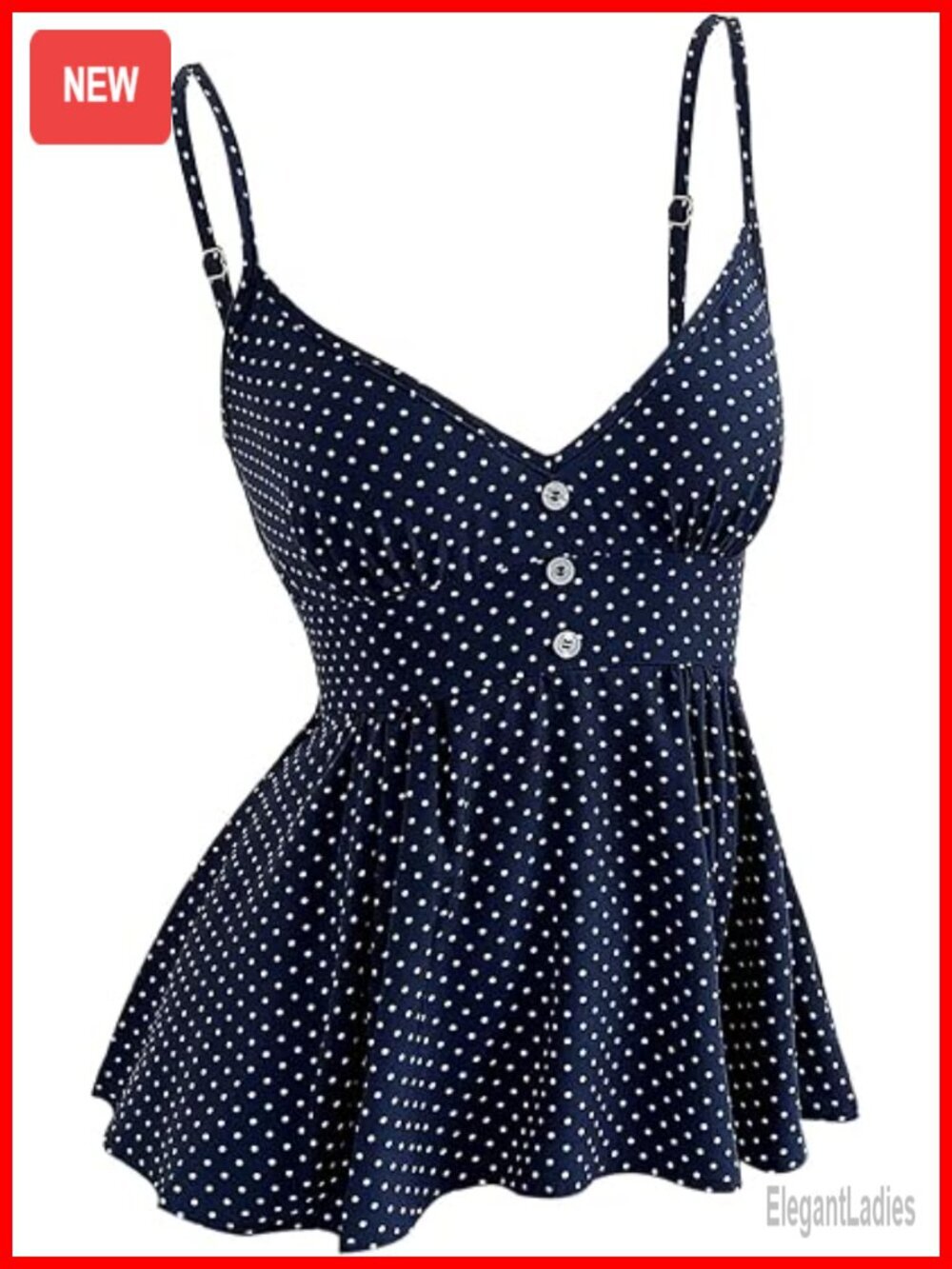 Polka Dot V Neck Ruffle Hem Peplum Tank Top